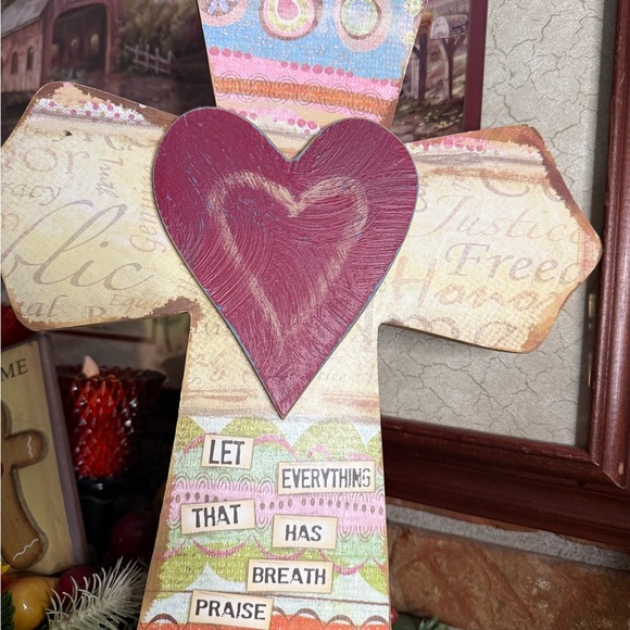 16” Colorful Decorative Cross with Heart Psalms 150:6 - Picture 8 of 10